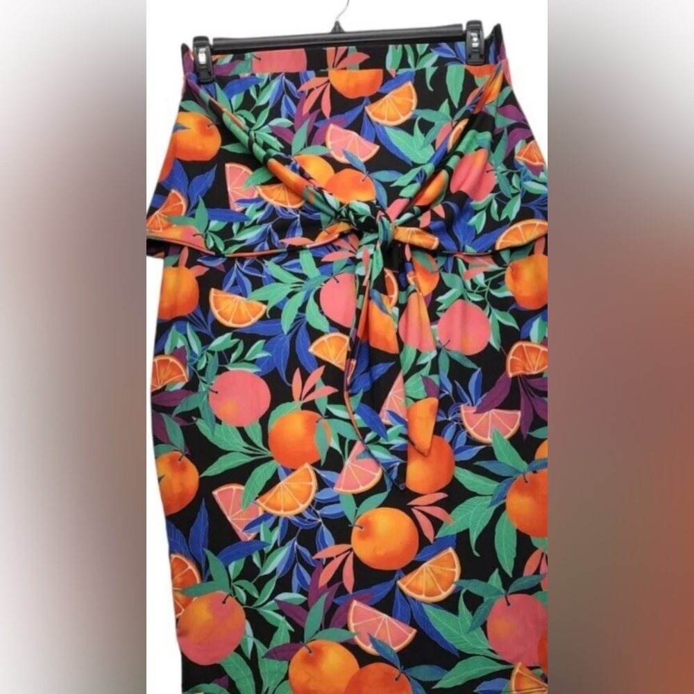 Nina Parker Colorful Leaf Print skirt with front tie.